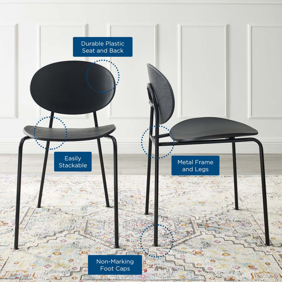 Side Dining Chair, Set of 2, Plastic, Metal, Black, Modern, Bistro Restaurant