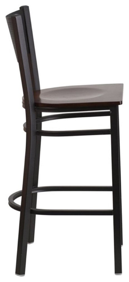 Flash Furniture Metal Restaurant Bar Stool in Black and Walnut