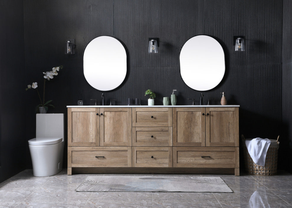 60" Double Bathroom Vanity, Natural Oak, 84