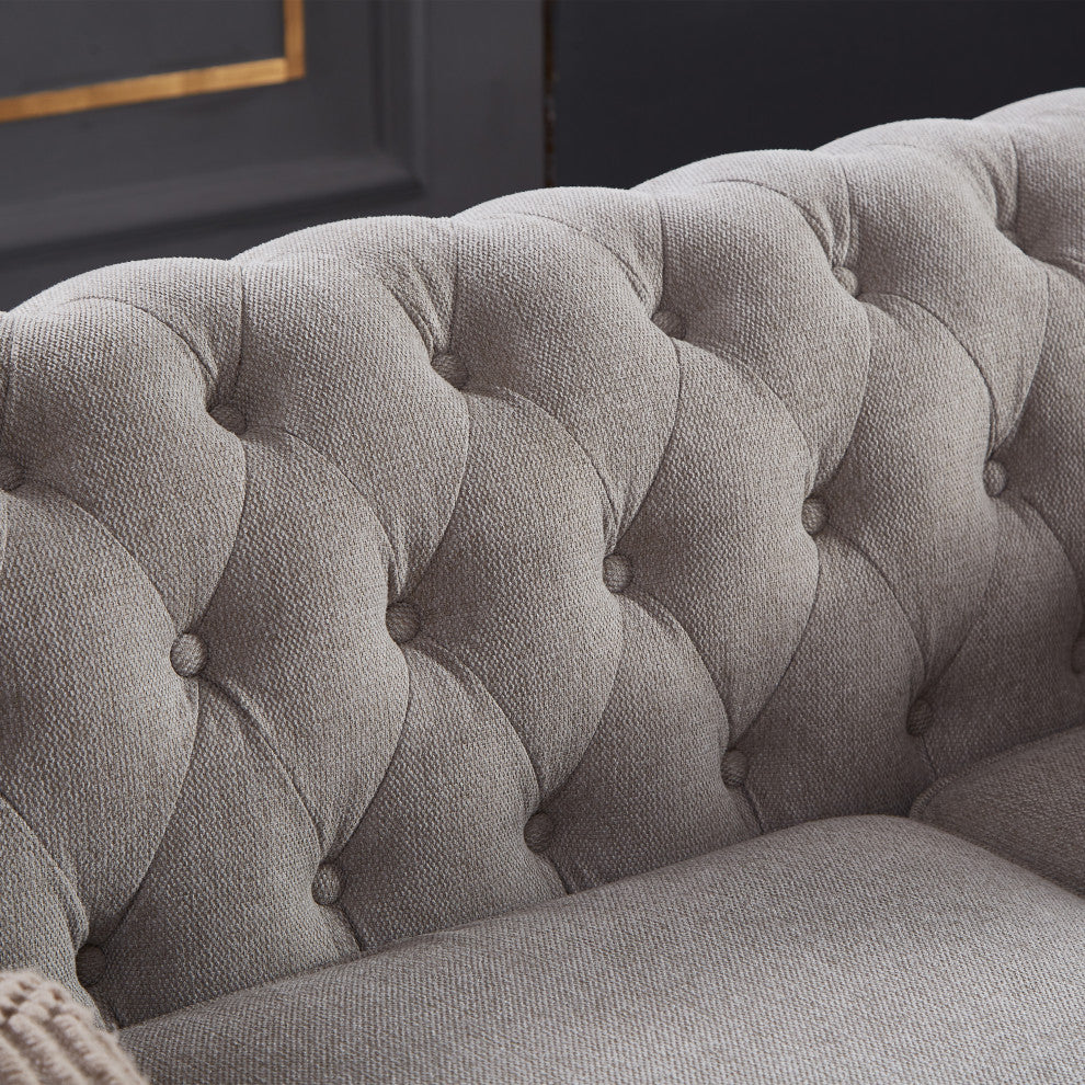 TATEUS linen fabric Chesterfield Large sofa Modern 3 Seater Couch Light Grey