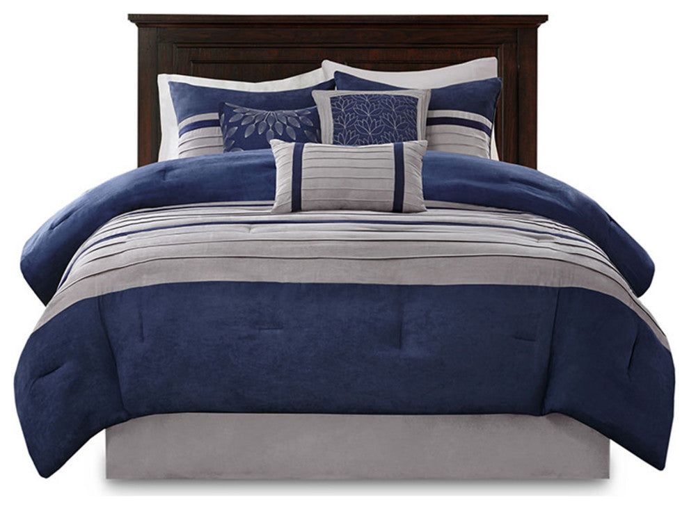 Madison Park Palmer Vera Microsuede 7-Piece Comforter Set, Blue