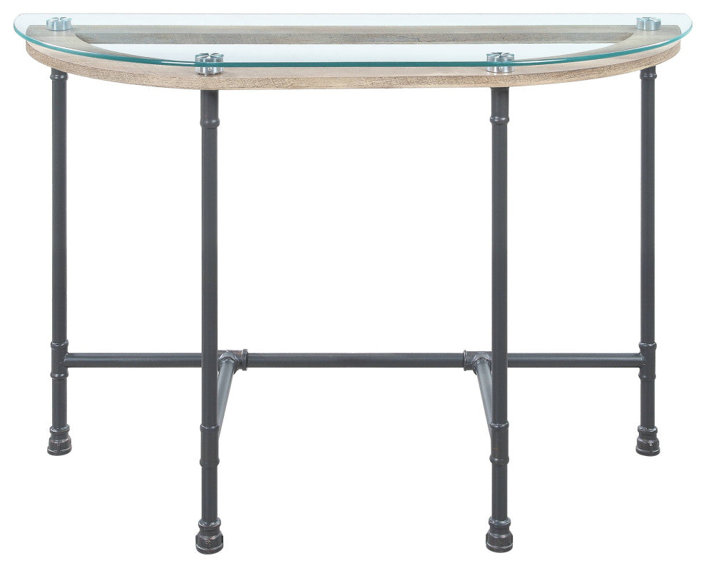 Brantley Sofa Table, Clear Glass and Sandy Gray Finish