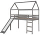 Gewnee Twin Loft Bed with Slide, House Bed with Ladder in Gray