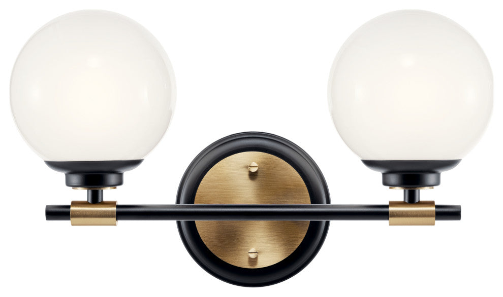 Benno 14.75" 2 Light Vanity With Opal Glass, Black and Champagne Bronze