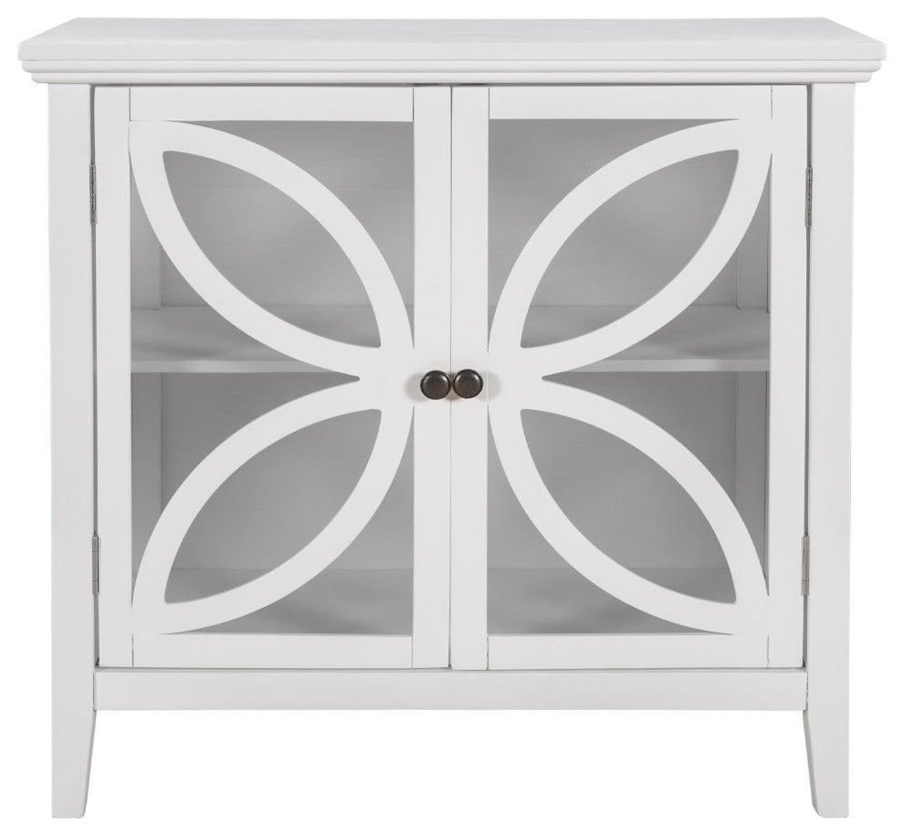 Wood Double Transparent Door Accent Cabinet with Adjustable Shelf, White, 32" X