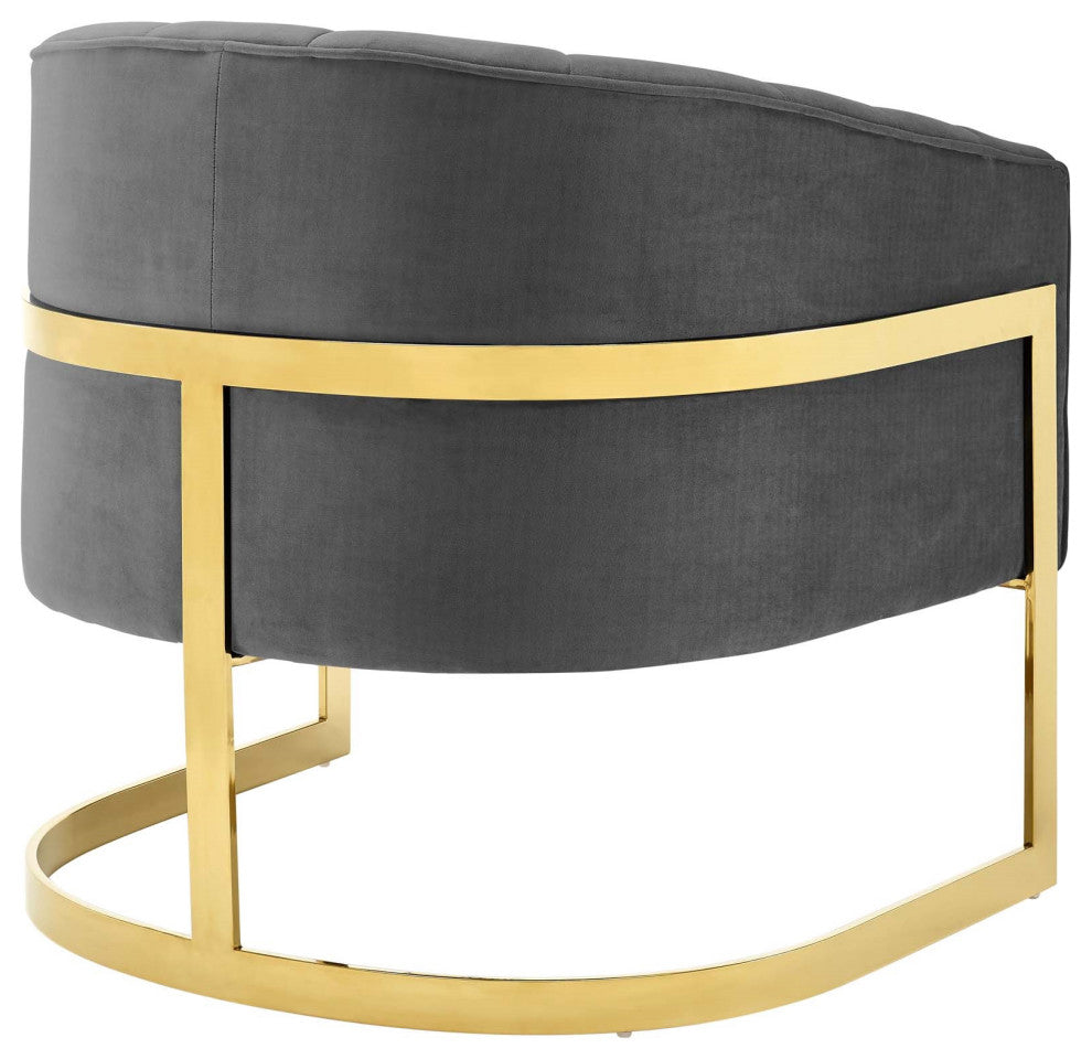 Velvet, Glamour Accent Chair, Luxe Glam Gold Club Chair, Grey
