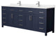 84"DBL Vanity Dark Blue, Carrara Cult. Marble Countertop, Sinks, Nickel Trim