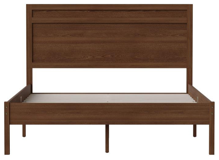 Kingston Solid Wood Platform Bed with Wooden Slats and Headboard, Brown, Full
