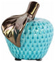 Ceramic Apple Figurine With Checkered Pattern, Turquoise Blue and Bronze
