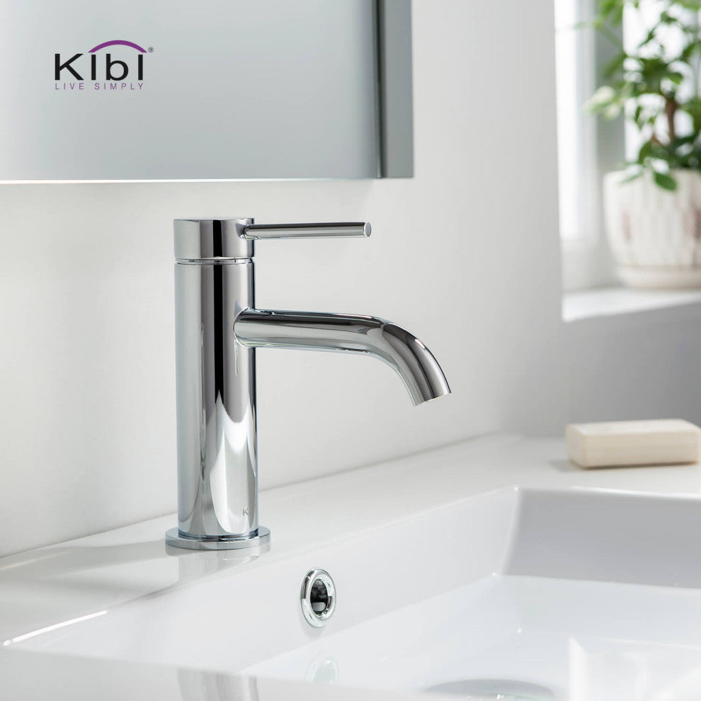 Circular Brass Single Handle Bathroom Faucet KBF1008, Chrome, With Drain