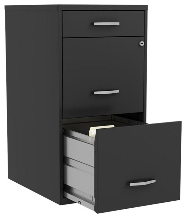 Pemberly Row 18" 3-Drawer Modern Metal Organizer File Cabinet in Black