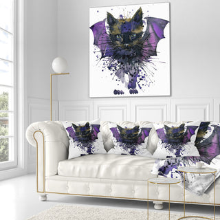 Black Cat With Blue Wings Animal Throw Pillow, 16"x16"