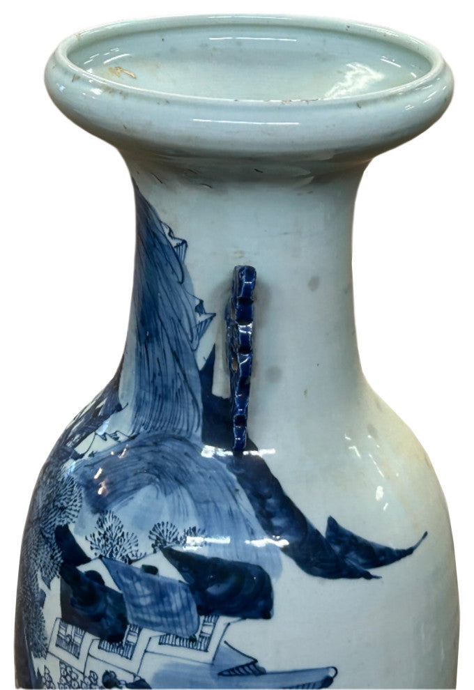 23.5" Vintage Blue White Scenery Porcelain Ru Yi Ear Art Vase Hws4430