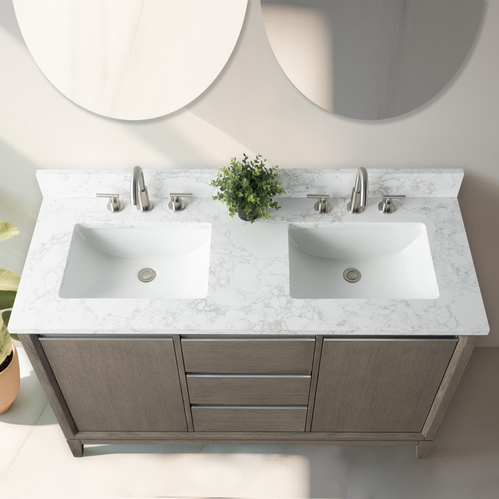 Vanity Art Bathroom Vanity With Sink, Driftwood Gray, 54" Double