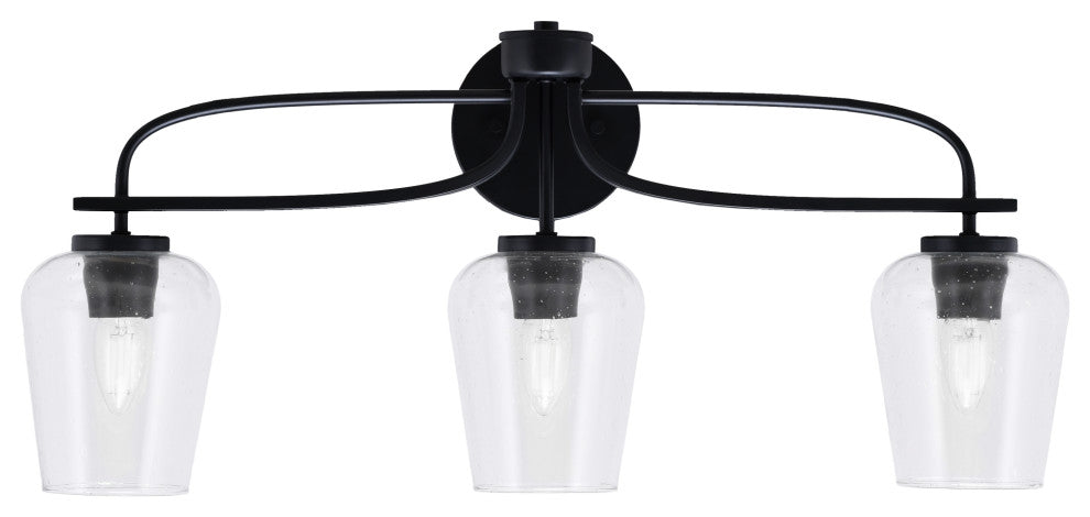 Cavella 3 Light Bath Bar, Matte Black Finish, 5" Clear Bubble Glass