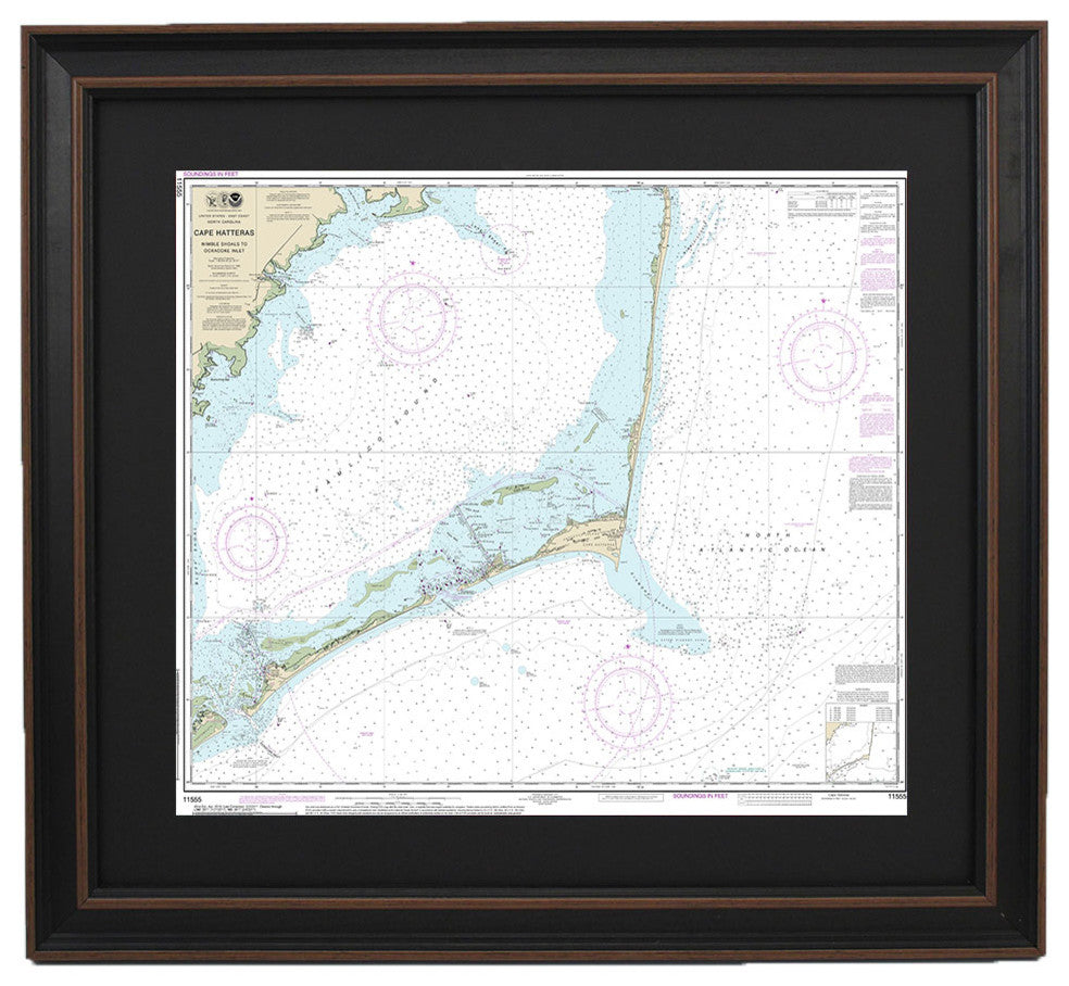 Poster Size Framed Nautical Chart; Outer Banks, Cape Hatteras to Ocracoke Inlet