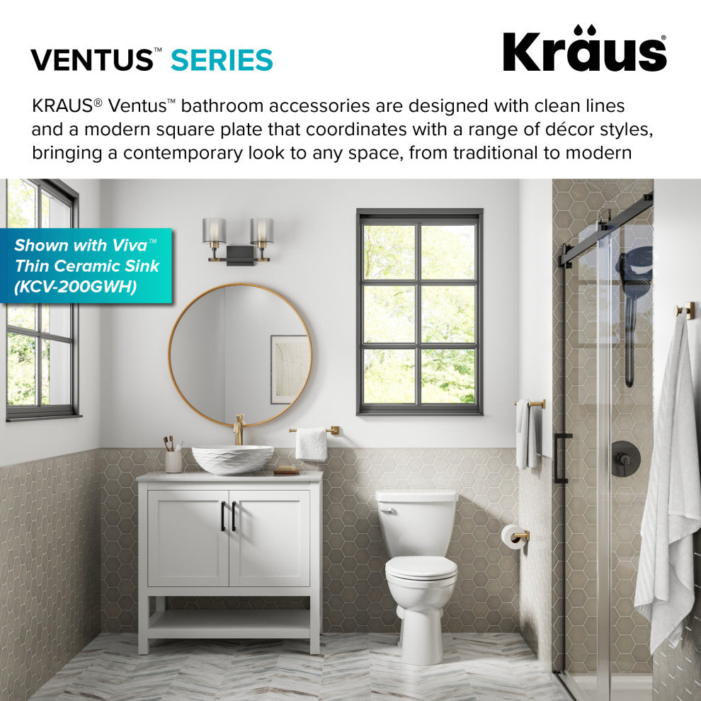 Ventus Bathroom 18" Towel Bar, Brushed Gold