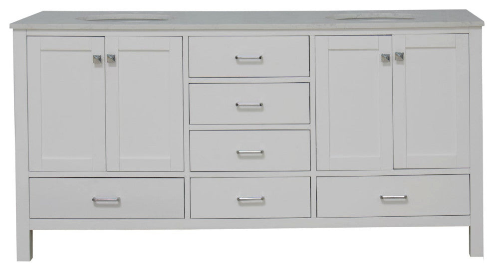Horizon 72" Double Bathroom Vanity, White, Engineered Carrara