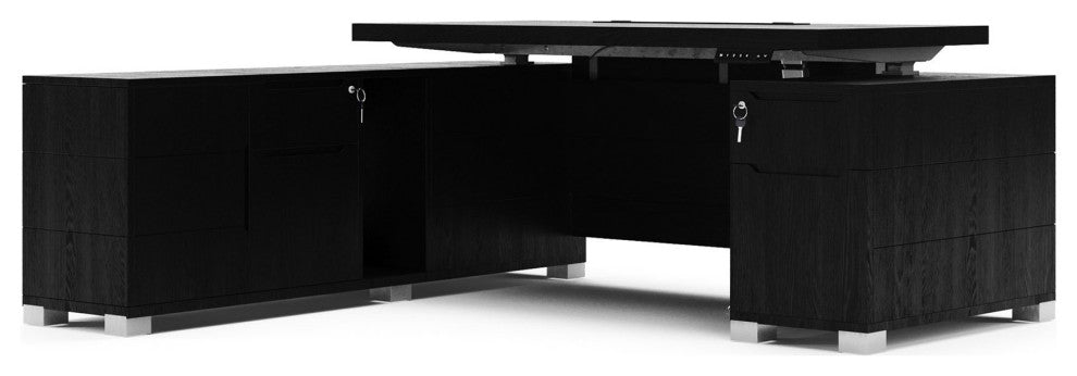 Ford Executive Modern Adjustable Height Desk with Return - Black Oak, Left Return