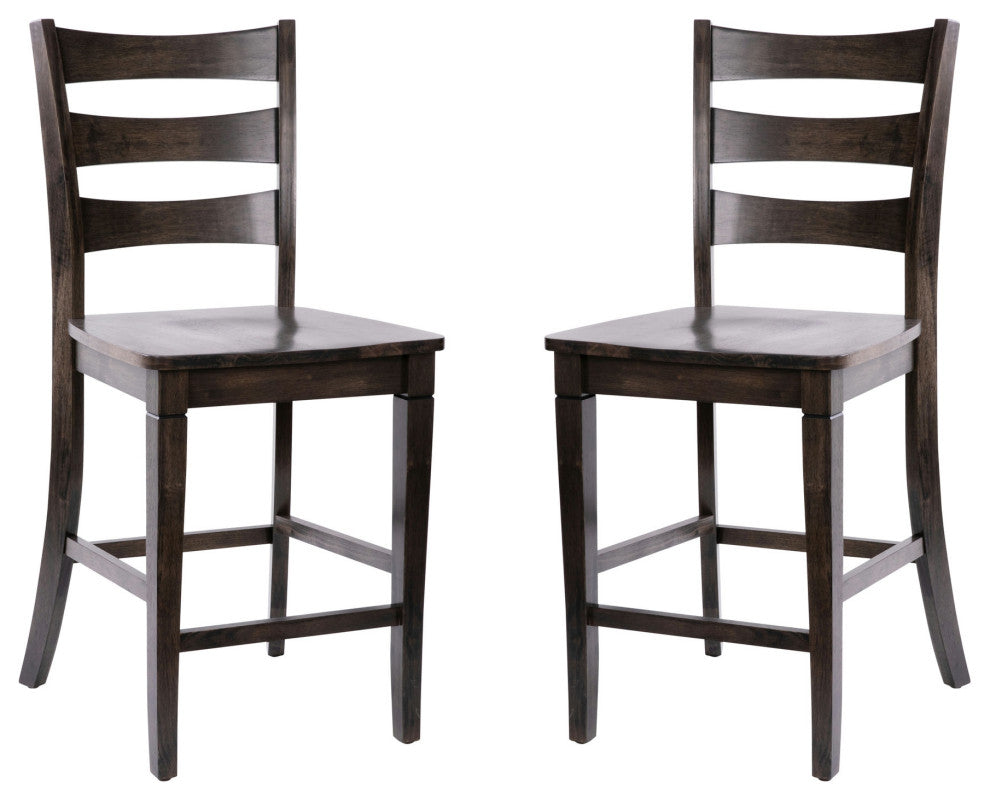 Set of 2 24" High Ladderback Counter Height Barstool, Gray Wash Walnut