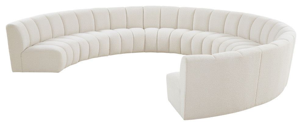Infinity Black Boucle Fabric Upholstered Arc Shaped Modular Sectional, Cream, 9-Piece, Arc-Shaped