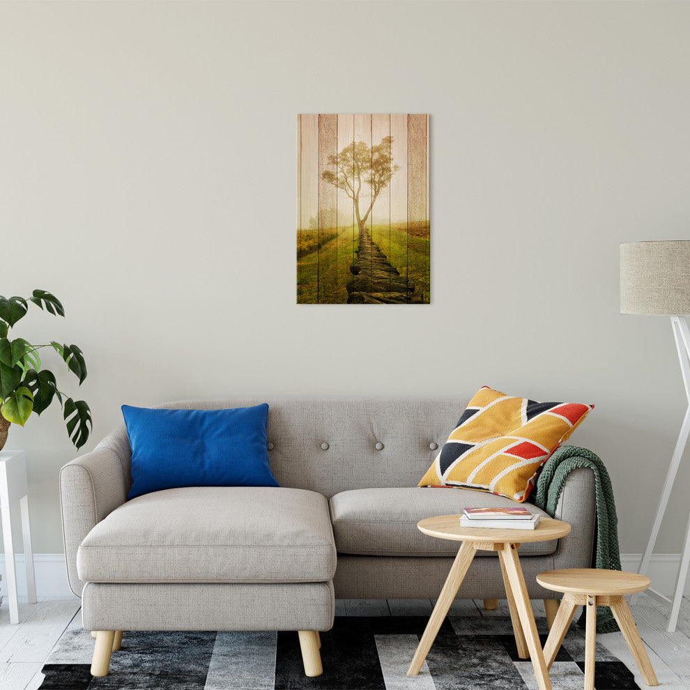 Faux Wood Calming Morning Landscape Photo Canvas Prints, 18" X 24"