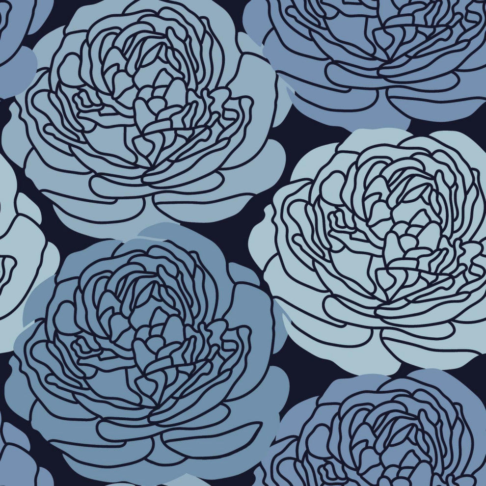 Blue & Black Bed Of Roses Peel & Stick Wallpaper