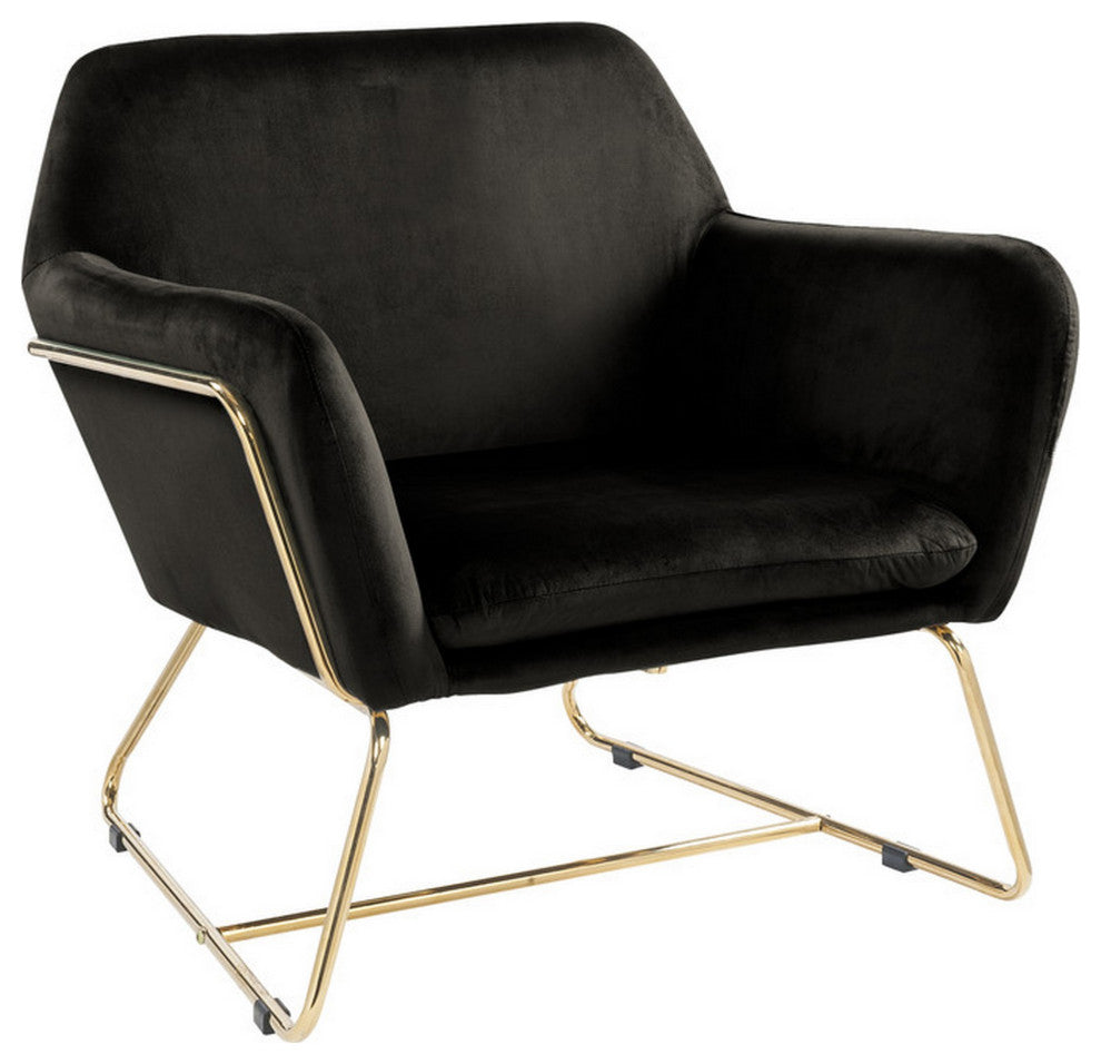 Benzara BM293183 Modern Accent Chair With Gold Metal Frame and Black Velvet