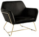 Benzara BM293183 Modern Accent Chair With Gold Metal Frame and Black Velvet