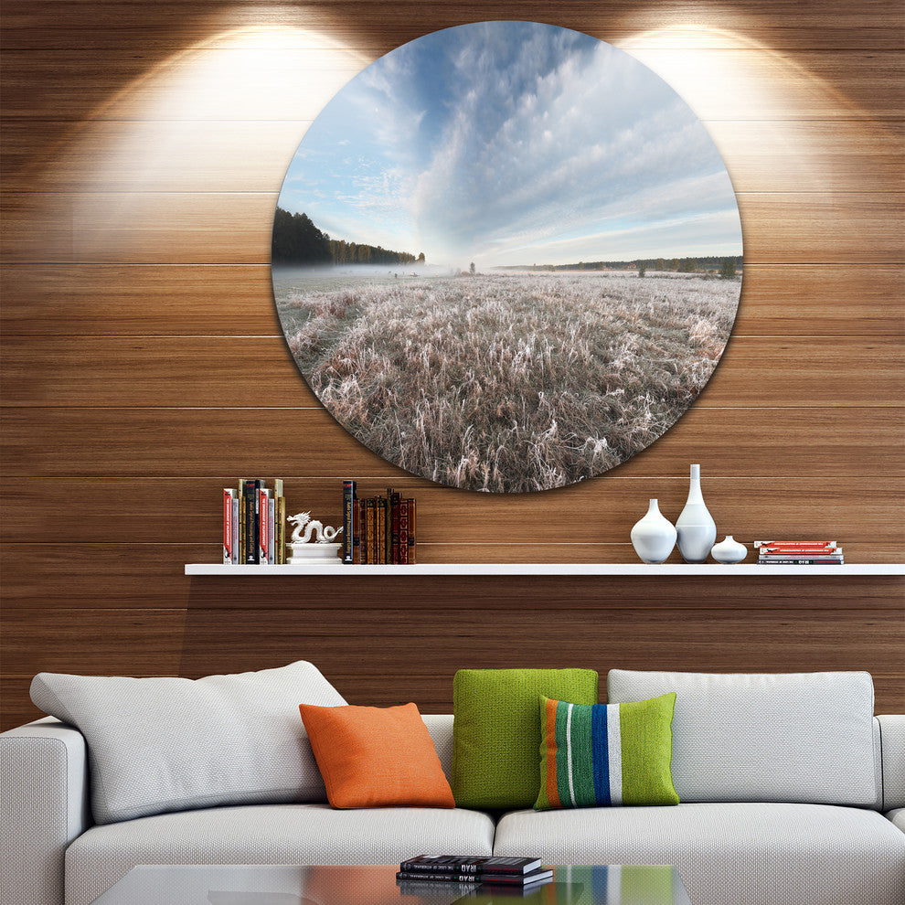 Autumn Hoarfrost On Grass, Landscape Large Disc Metal Wall Art, 11"