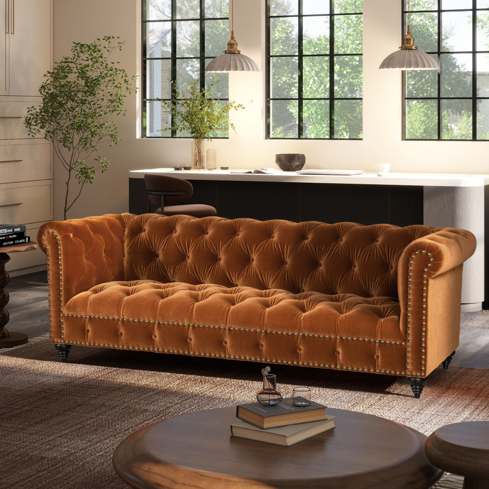 Alto 88" Tufted Chesterfield Sofa, Burnt Orange Performance Velvet