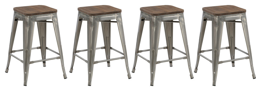 Terry Metal and Wood Counter Stools, Set of 4, 24"