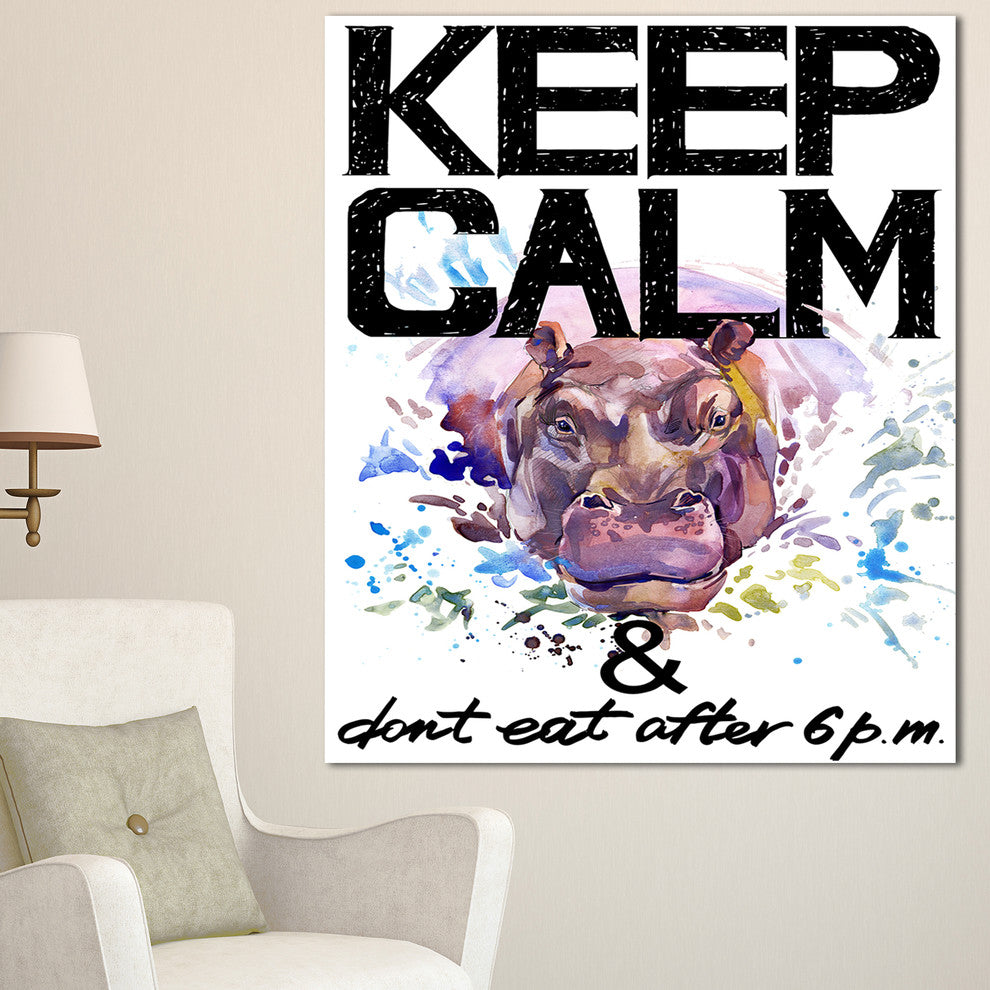 Hippopotamus Watercolor Illustration, Contemporary Animal Art Canvas, 30"x40"