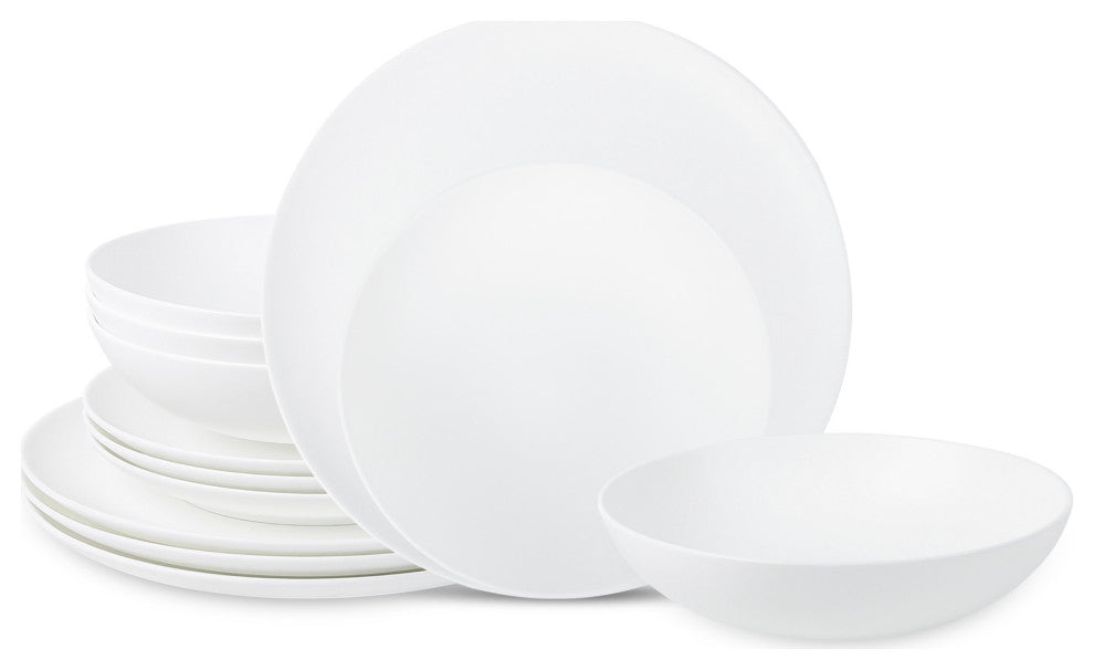 Stone Lain Taglio Bone China 12 Piece Dinnerware Set, Matte White