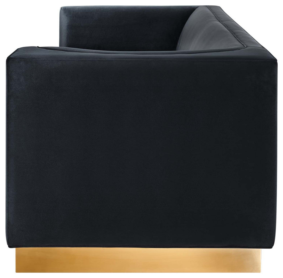 Sofa, Black, Velvet, Modern, Mid Century Living Hotel Lounge Cafe Lobby