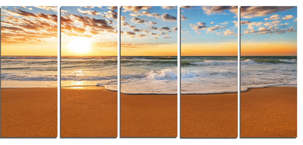 "Incredible Seashore Under Cloudy Sky" Seashore Wall Art, 5 Panels, 60"x28"