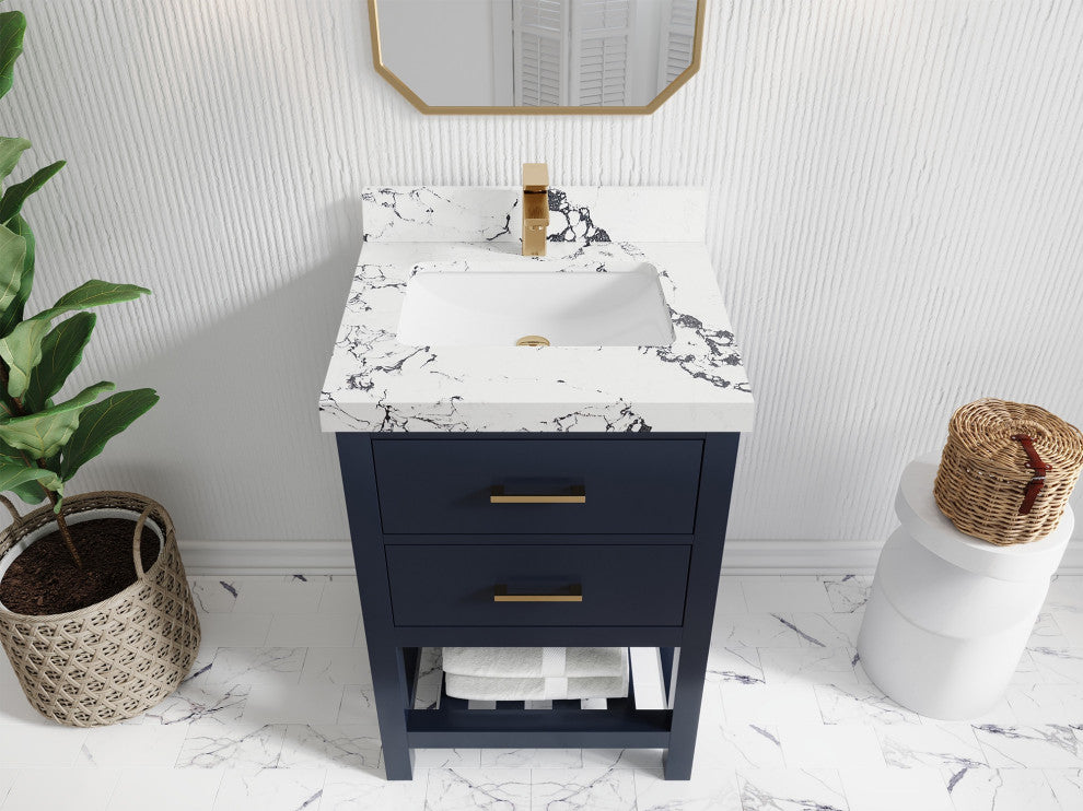 Parker 24" Single Sink Bath Vanity, Navy Blue 2" Viola Night