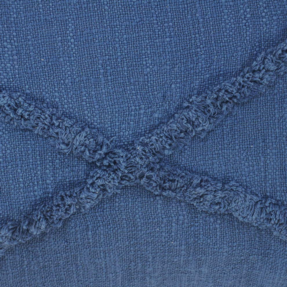 Boho Diamond Tufted Cotton Throw Pillow, Cobalt Blue, 18" X 18"