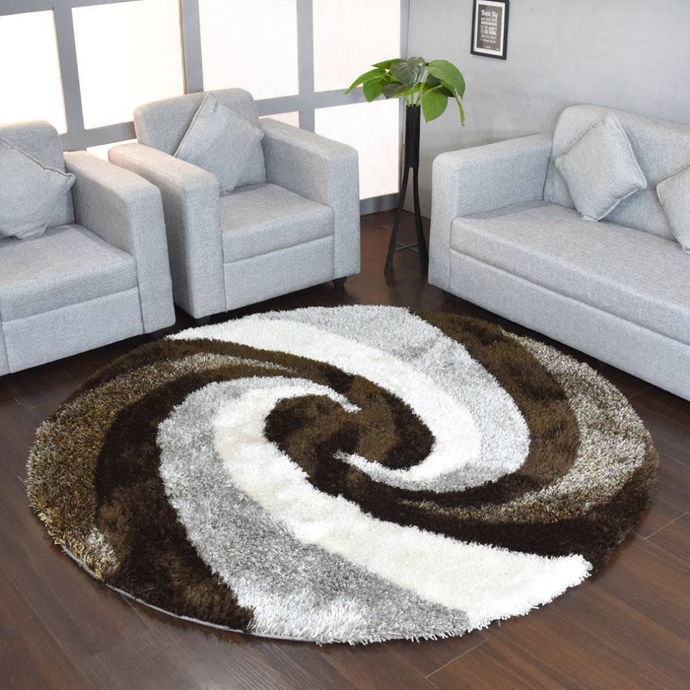 Hand Tufted Shag Polyester Area Rug Contemporary Multicolor, [Round] 10'x10'