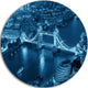 Blue London Night Aerial View, Cityscape Round Metal Wall Art, 23"