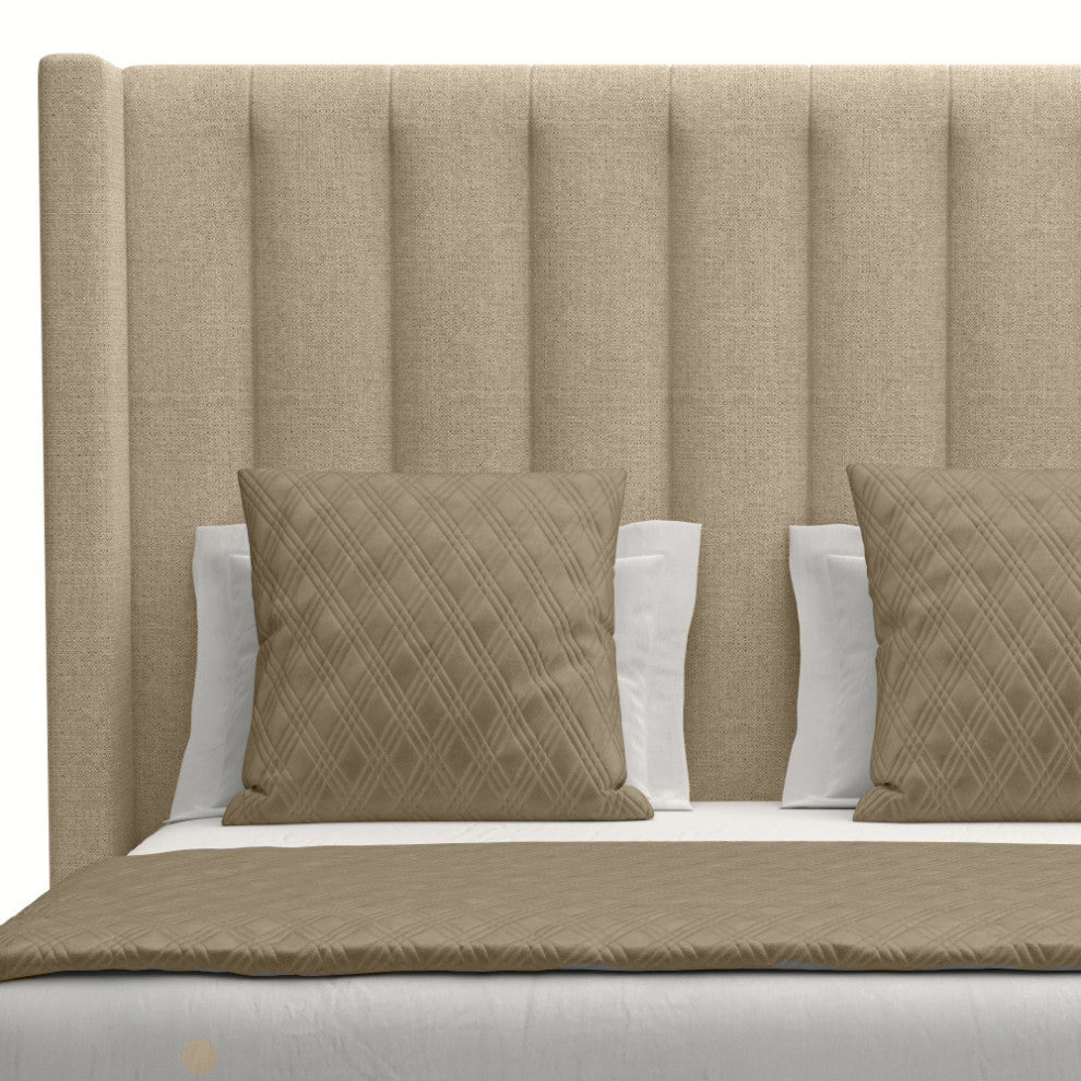 Nativa Interiors Aylet Vertical Channel Tufted Bed, Flax, Queen, Medium 67"