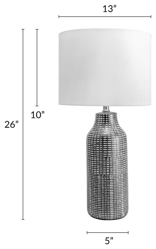 Nuloom Ceramic Linen Shade Black and White Finish On-Off Switch Table Lamp, 26"