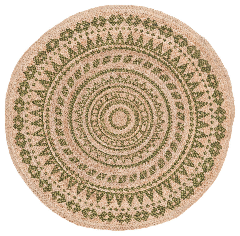 Safavieh Natural Fiber Collection NF802 Rug, Green/Natural, 4' Round