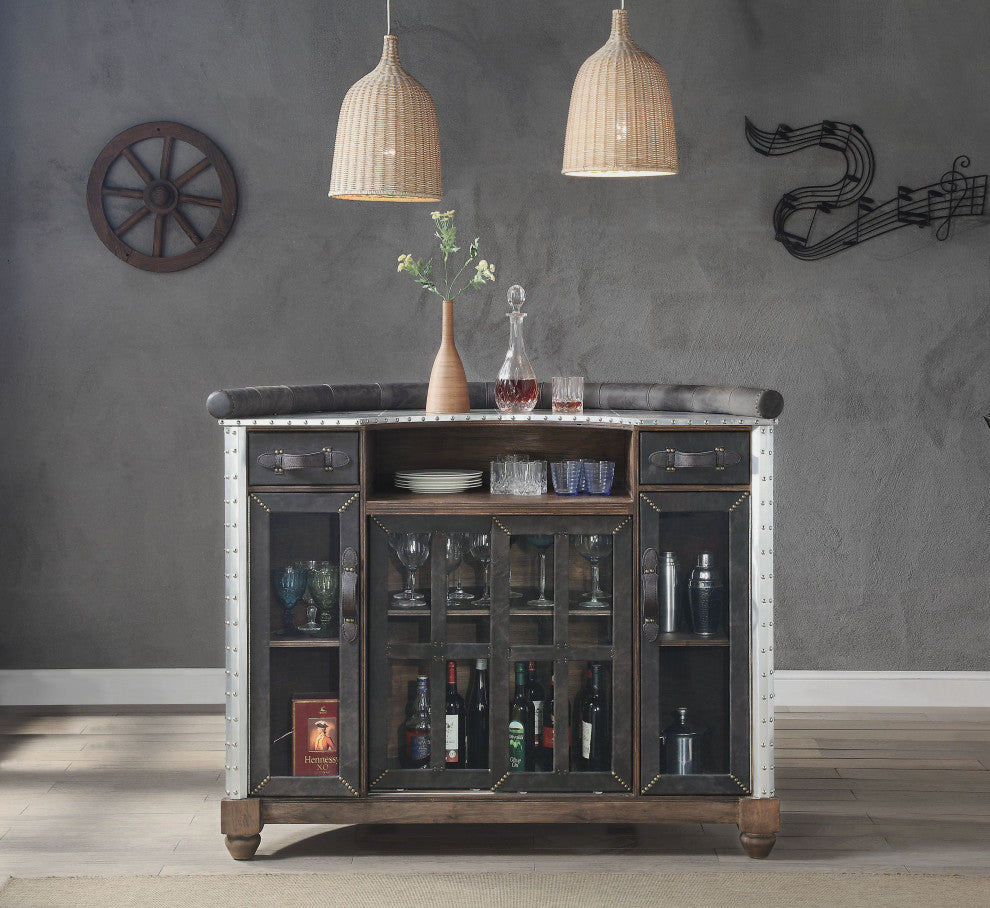 ACME Rahma Bar Table in Antique Ebony Top Grain Leather