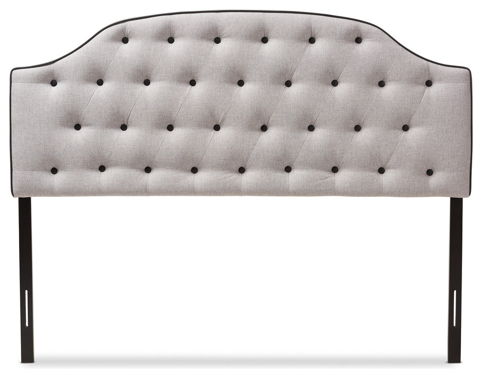 Windsor Modern Grayish Beige Fabric Scalloped ButToned King Size Headboard