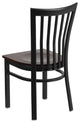 Black School House Back Metal Restaurant Chair, Walnut Wood Seat