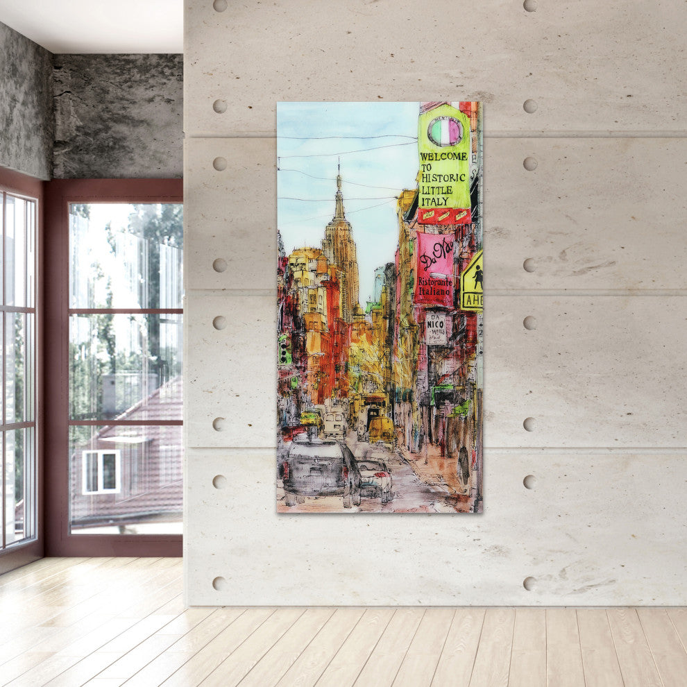 "Little Italy" Wall Art Print Unframed Free Floating Tempered Art Glass, 36"x72"