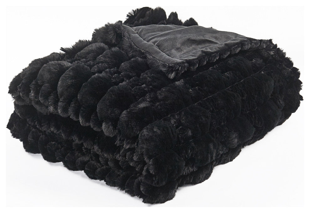 Spandex Bubble Faux Fur Throw Blanket, Black