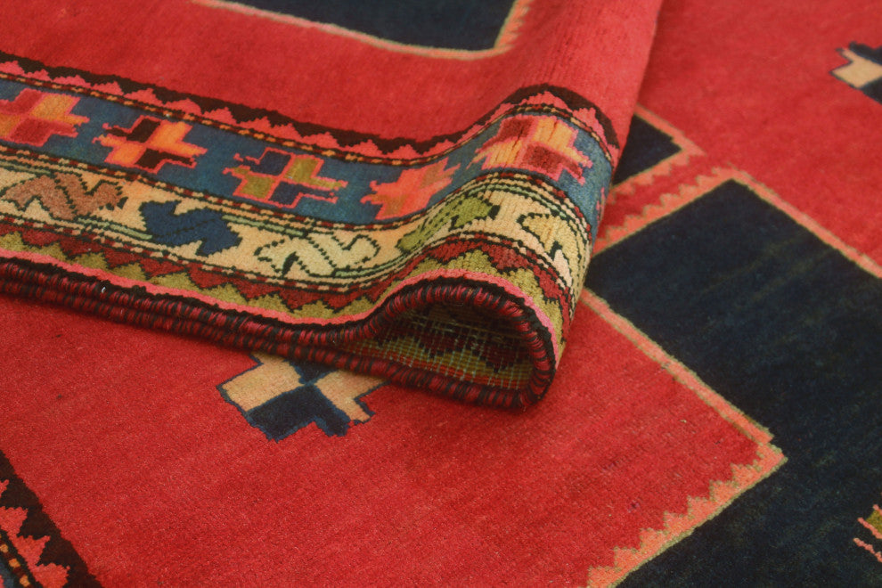 Fine Vintage Distressed Fawad Red/Navy Runner, 3'9x10'4