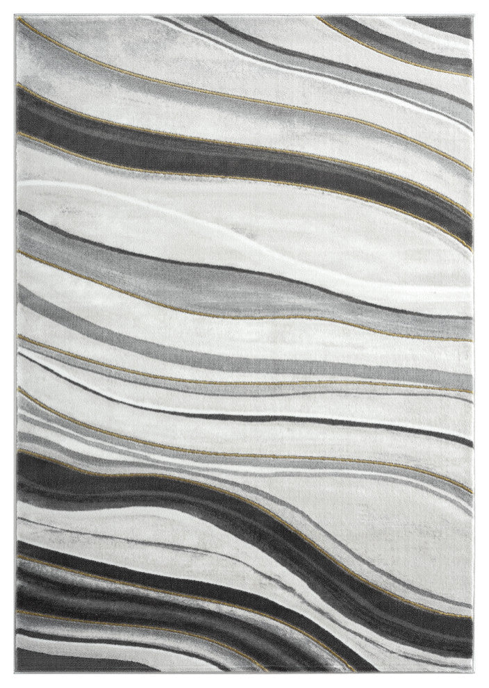 Abani Luna LUN120A Contemporary Grey Gold Line Art Area Rug